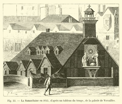 Die Samaritaine im Jahr 1615, nach einem zeitgenössischen Gemälde aus der Galerie von Versailles von French School