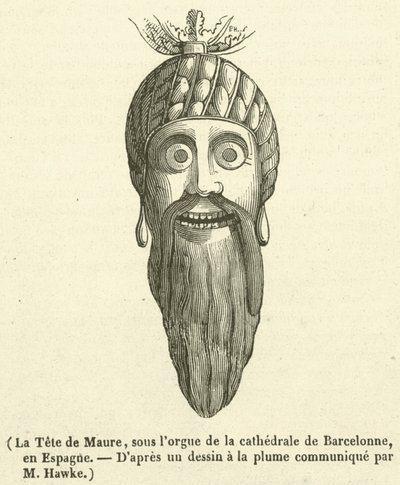 Der Maurenkopf, unter der Orgel der Kathedrale von Barcelona, in Spanien von French School