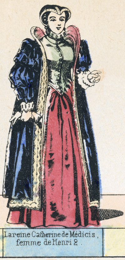Königin Katharina von Medici, Frau von Heinrich II (kolorierte Gravur) von French School