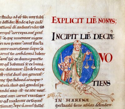 Jüngstes Gericht, Christus begrüßt Job. Miniatur aus dem Manuskript "Moralia in Job", aus der Abtei Citeaux von French School