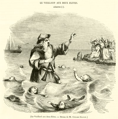 Der Greis mit den zwei Flöten (Gravur) von French School