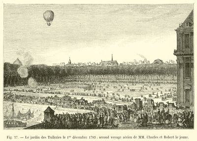 Der Garten der Tuilerien am 1. Dezember 1783, zweite Luftreise von MM Charles und Robert le jeune von French School