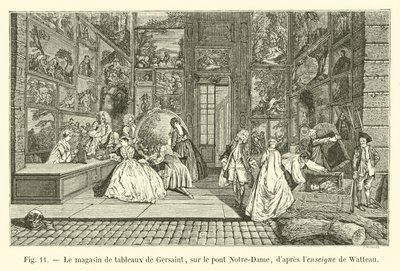 Das Gemäldegeschäft von Gersaint, auf der Pont Notre-Dame, nach dem Schild von Watteau von French School
