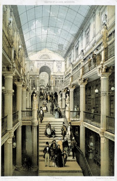 Der Passage Pommeraye in Nantes - Lithografie von French School