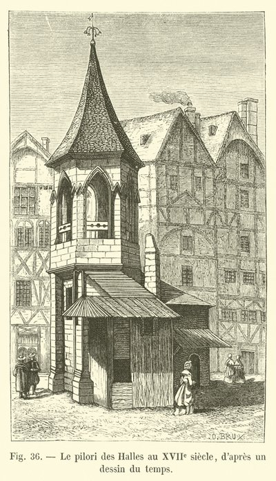 Pranger der Hallen im 17. Jahrhundert, nach einer Zeichnung der Zeit von French School