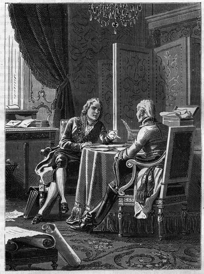 Vortrag zwischen dem Grafen von Saint Julien (Saint-Julien), Vertreter Österreichs, und Charles Maurice de Talleyrand-Périgord (Talleyrand-Périgord) von French School