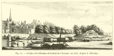 Kirche der Celestins und der Eingang zum Arsenal im Jahr 1660, nach I. Silvestre von French School