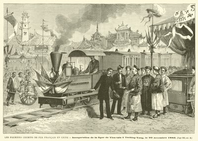 Die ersten französischen Eisenbahnen in China (Gravur) von French School