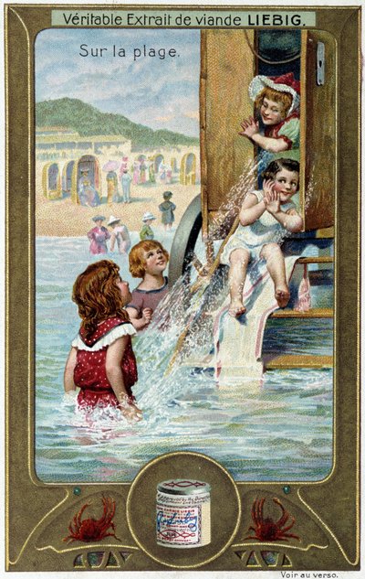 Liebig Chromolithographie Serie „Strandspiel“ von Kindern. 19. Jahrhundert von French School