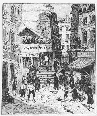 Das Leben in Paris unter Ludwig XV.: Eine Verordnung der Prévots und Echevins von Paris wurde im Trommelklang verlesen und veröffentlicht von French School
