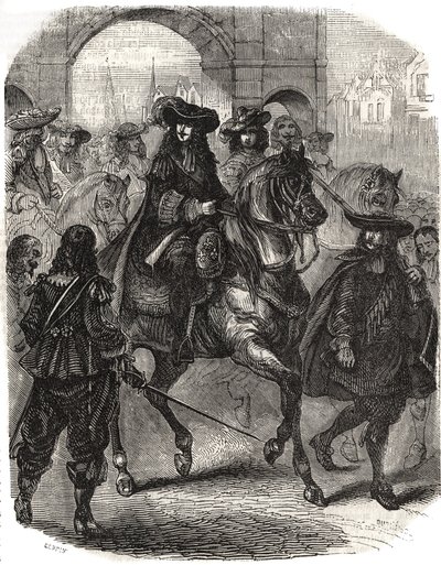 Ludwig XIV. (1638-1715) und seine Frau Maria Theresia von Österreich (1638-1683) zogen 1660 in Paris ein. Gravur in „Geschichte Frankreichs“ von L.-P. Anguetil von French School