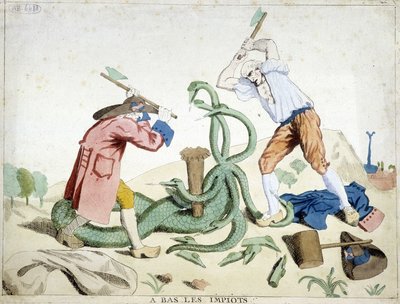 Niedrige Steuern: der Dritte Stand besiegt die Steuer - "Hydra de lerne" - eine revolutionäre Karikatur, ca. 1789 von French School