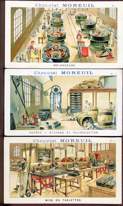 Schokoladenherstellung, Werbebild für die Schokolade Moreuil, ca. 1900 von French School