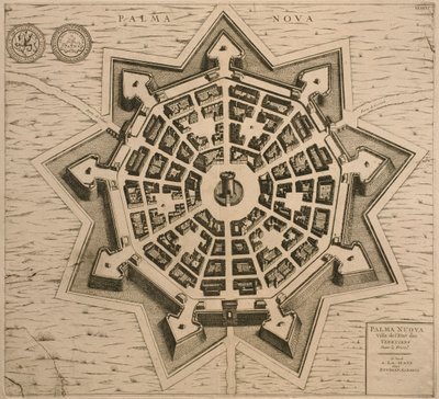 Karte von Palmanova, aus Les Villes de Venetie, 1704, veröffentlicht von Rutgert Alberts in Den Haag von French School