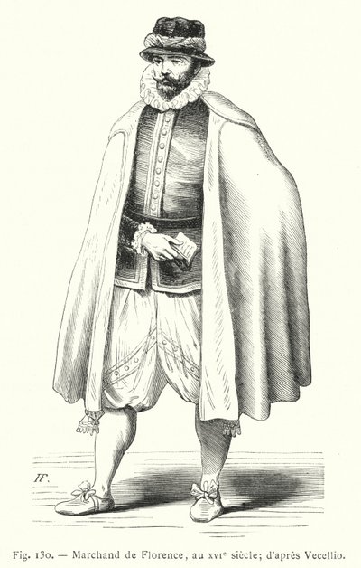 Händler aus Florenz im 16. Jahrhundert; nach Vecellio (Gravur) von French School