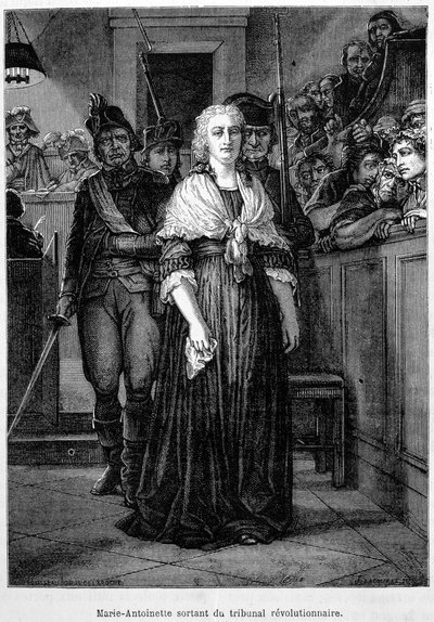 Marie Antoinette verlässt das revolutionäre Tribunal - Gravur - in „Die Geschichte Frankreichs“ von Henri Martin von French School