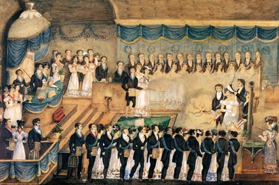 Freimaurerische Initiationszeremonie einer Freimaurerin, frühes 19. Jahrhundert von French School