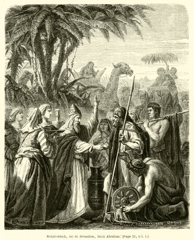 Melchisedek, König von Jerusalem, segnet Abraham (Gravur) von French School