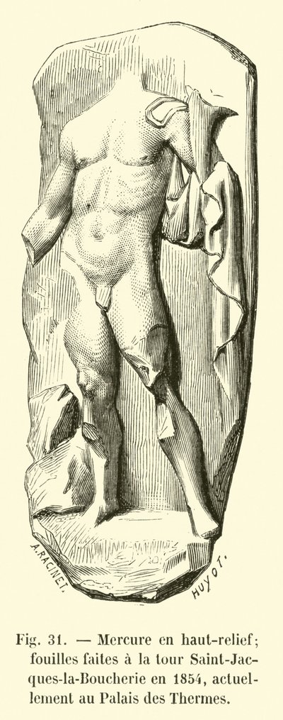 Merkur im Hochrelief; Ausgrabungen an der Tour Saint-Jacques-la-Boucherie 1854, derzeit im Thermenpalast von French School