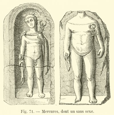 Merkurfiguren, darunter eine geschlechtslose von French School