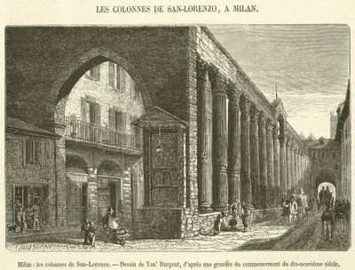 Mailand, die Säulen von San-Lorenzo (Gravur) von French School