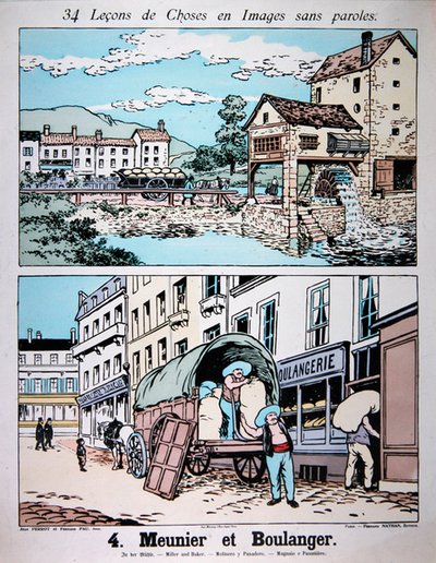 Müller und Bäcker, Illustration aus einem Grundschulbuch, um 1900 von French School