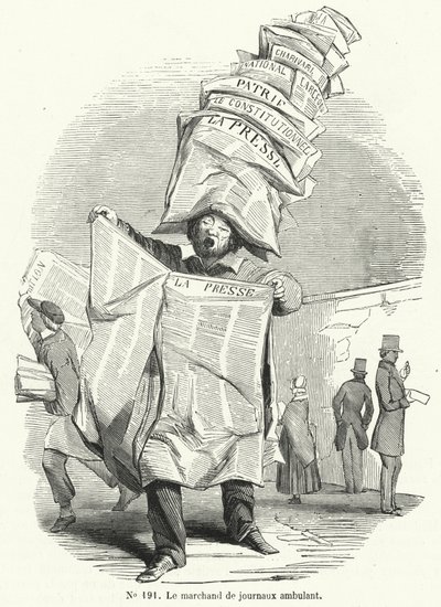 Mobiler Zeitungsverkäufer (Stich) von French School