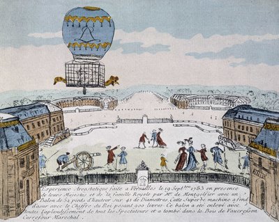 Montgolfiers erster Flug eines tierbesetzten Aerostats organisiert in Versailles, 19. September von French School