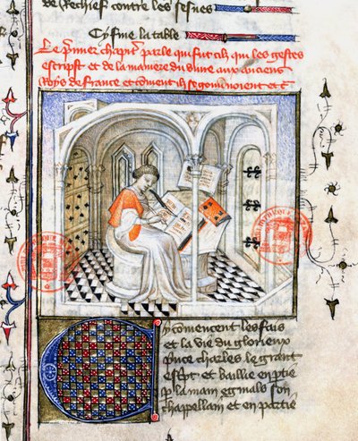 Ein Mönch schreibt, aus Chroniques de Saint-Denis von French School