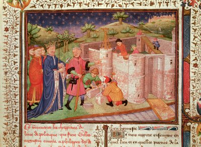 Ms 1015 fol.1 Bau einer Burg, aus Gouvernement des Rois et des Princes von French School
