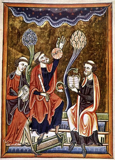 Ms 1186 f.1, Der Astronom, der Schreiber und der Rechner, Faksimile einer Miniatur aus dem Psalter von St. Louis und Blanche de Castile von French School
