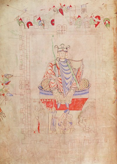 Ms. 1215 t.3 fol.13v König David in Majestät im Zentrum von Jerusalem, 1109 von French School