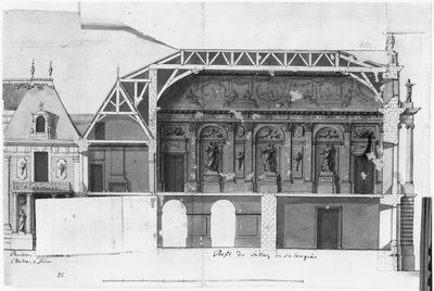 Ms 130736 Süd-Nord-Querschnitt des Grand Salon und der Salle de Diane des Schlosses von Versailles, gebaut von Louis Le Vau (1612-70) von French School