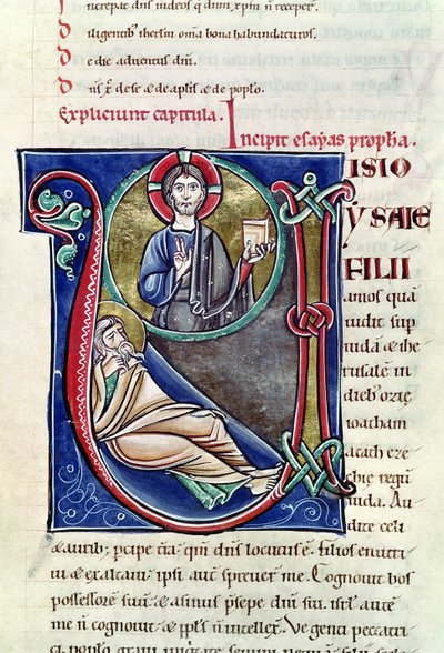 Historiierte Initiale V oder U, die die Prophezeiung von Jesaja darstellt, aus der Bibel von St. Sulpicius von Bourges von French School