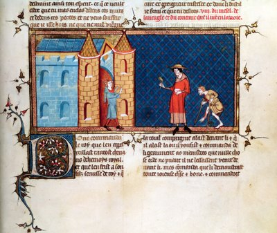 Ms 5080 fol.373r Zwei Aussätzige betteln, aus Le Miroir Historial, von Vincent de Beauvais von French School