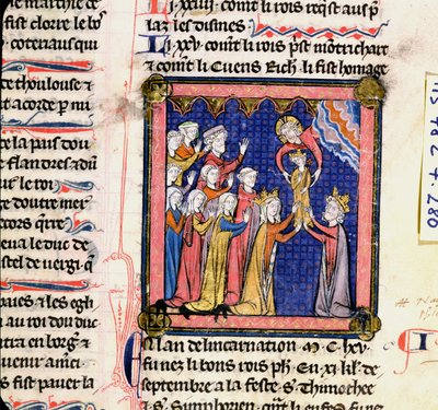 Ms 782 f.280 König Philipp II. (1165-1223) von Frankreich, aus den Chroniques de Saint-Denis, spätes 13. Jahrhundert von French School