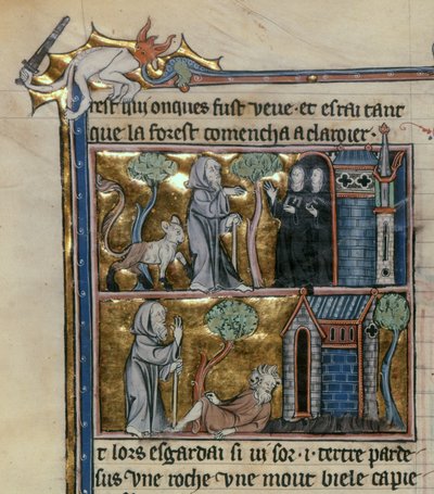 Ms Fr 95 f.4v Einsiedler und Tier, aus der Geschichte des Heiligen Grals, ca. 1280-90 von French School