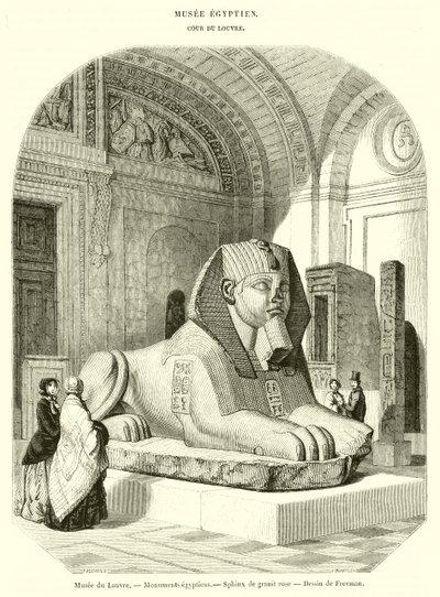 Louvre-Museum, Ägyptische Denkmäler, Granitsphinx (Gravur) von French School