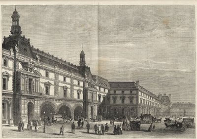 Neue Gebäude der Tuilerien am Place du Carrousel - Le nouveau Louvre - Fassade zur Place du Carrousel und Salle des États - Gravur von 1869 von French School