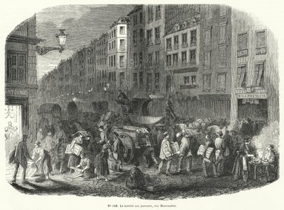 Zeitungsmarkt, Rue Montmartre, Paris (Gravur) von French School