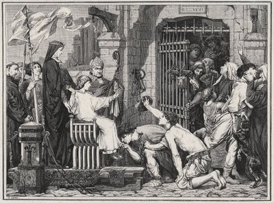 Anlässlich seiner Zukunft (1227) lässt der junge Ludwig IX. Gefangene frei - Gravur in 