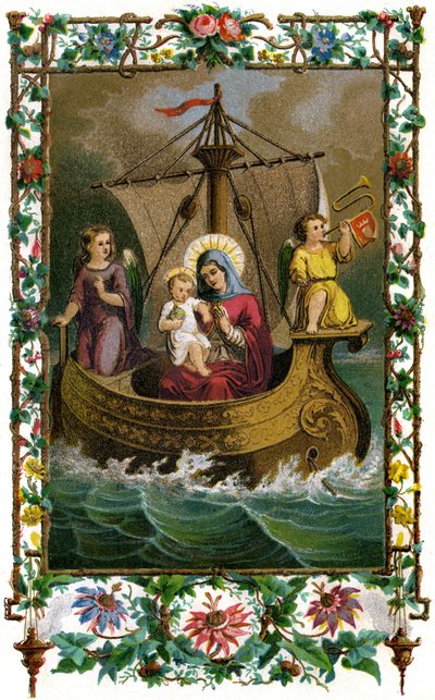 Unsere Liebe Frau von Boulogne, Heilige Jungfrau Maria und Jesuskind (Christus) in einem Boot auf dem Meer von French School
