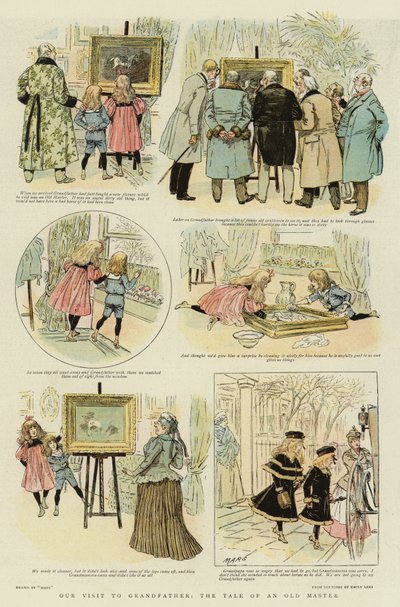 Unser Besuch bei Großvater, die Geschichte eines alten Meisters (Farblithographie) von French School