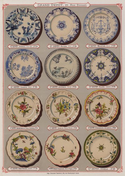 Seite aus dem Katalog des Grand Depot de Porcelaines, Faiences et Verreries von French School