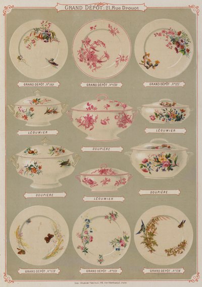 Seite aus dem Katalog des Grand Depot de Porcelaines, Faiences et Verreries von French School