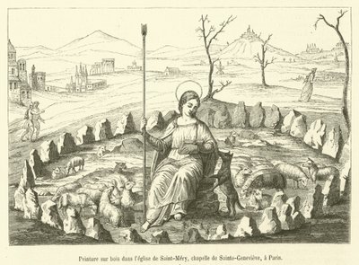 Malerei auf Holz in der Kirche Saint-Mery, Kapelle der Heiligen Genevieve, in Paris (Gravur) von French School
