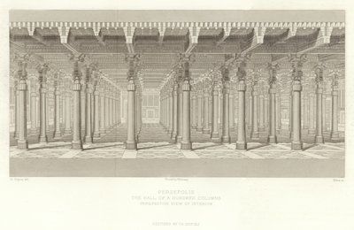 Persepolis, Halle der Hundert Säulen, Perspektivische Ansicht des Innenraums, restauriert von Ch Chipiez von French School
