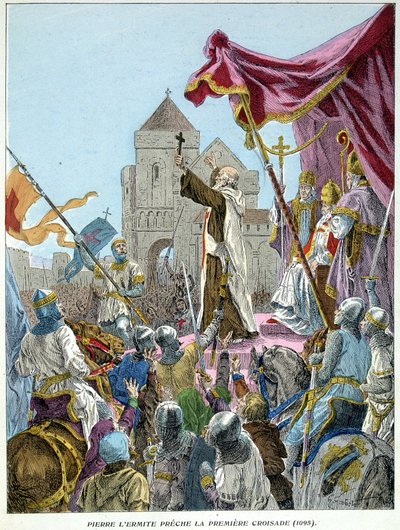 Peter der Einsiedler predigt den 1. Kreuzzug im Jahr 1095 von French School