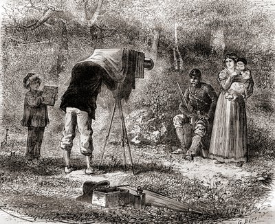 Fotografie im 19. Jahrhundert, aus Les Merveilles de la Science, veröffentlicht um 1870 (Gravur) von French School
