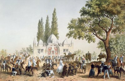 Pilger halten in Jaffa an der Quelle von Sabil Abu Nabut von French School